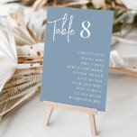 Moderne handgeschriebene und klassische Serif-Gäst Tischnummer<br><div class="desc">Einfache und schicke Tischnummer-Karten in Dusty Blue und Weiß machen eine elegante Aussage bei Ihrer Hochzeit oder Veranstaltung. Design-Features "Tabelle [Zahl]" in handgeschriebenen Schriftzeichen,  mit einzelnen Gastnamen unten in zeitloser Serifentypografie. Design wiederholt sich auf beiden Seiten.</div>