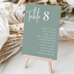 Moderne handgeschriebene und klassische Serif-Gäst Tischnummer<br><div class="desc">Einfache und schicke Tischnummer-Karten in Eukalyptus Grün und Weiß geben bei Ihrer Hochzeit oder Veranstaltung eine elegante Note. Design-Features "Tabelle [Zahl]" in handgeschriebenen Schriftzeichen,  mit einzelnen Gastnamen unten in zeitloser Serifentypografie. Design wiederholt sich auf beiden Seiten.</div>