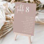 Moderne handgeschriebene und klassische Serif-Gäst Tischnummer<br><div class="desc">Einfache und schicke Tischnummer-Karten in Rose Taupe und Weiß machen eine elegante Aussage bei Ihrer Hochzeit oder Veranstaltung. Design-Features "Tabelle [Zahl]" in handgeschriebenen Schriftzeichen,  mit einzelnen Gastnamen unten in zeitloser Serifentypografie. Design wiederholt sich auf beiden Seiten.</div>