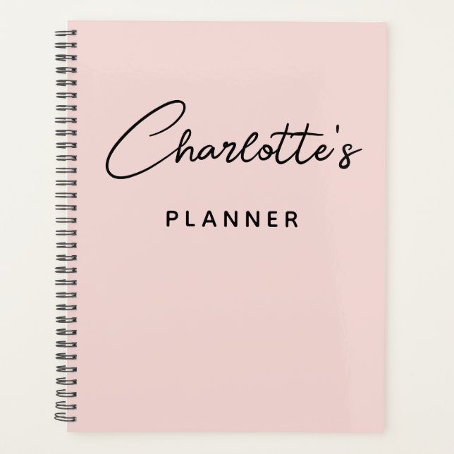 Moderne handgeschriebene Unterschrift Script Blush Planer (Vorderseite)