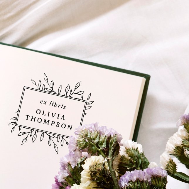 Moderne handgezeichnet Blätter Ex Libris Name Libr Gummistempel (Von Creator hochgeladen)
