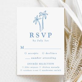 Moderne handGezeichnet Blaupalmen Hochzeiten RSVP Karte