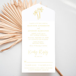 Moderne, handGezeichnet Goldfleckenpfalmhochzeit All-in-One-Einladung