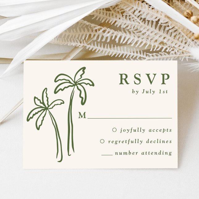 Moderne handGezeichnet Palmen-Creme RSVP Karte (Von Creator hochgeladen)