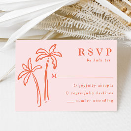 Moderne, handGezeichnet Palmen, rosa Hochzeit RSVP Karte