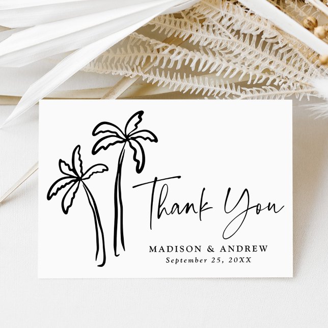 Moderne, handGezeichnet, schwarze Palmen Hochzeite Dankeskarte (Von Creator hochgeladen)