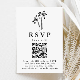 Moderne handGezeichnet Schwarzpalmenbaumen QR Code RSVP Karte