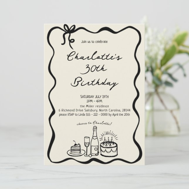 MODERNE handgezeichnete 30. Geburtstagseinladung Einladung (Stehend Vorderseite)