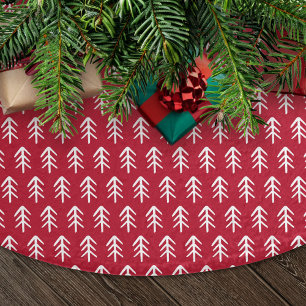 Moderne handgezeichnete Bäume Rot Polyester Weihnachtsbaumdecke