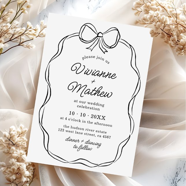 Moderne handgezeichnete Black Bow-Hochzeit Einladung (Von Creator hochgeladen)