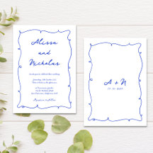 Moderne handgezeichnete Blue Cursive Monogram Wedd