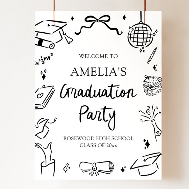 Moderne handgezeichnete Bogengratulationsparty-Wil Poster (Modern Hand Drawn Graduation Party Welcome Sign)