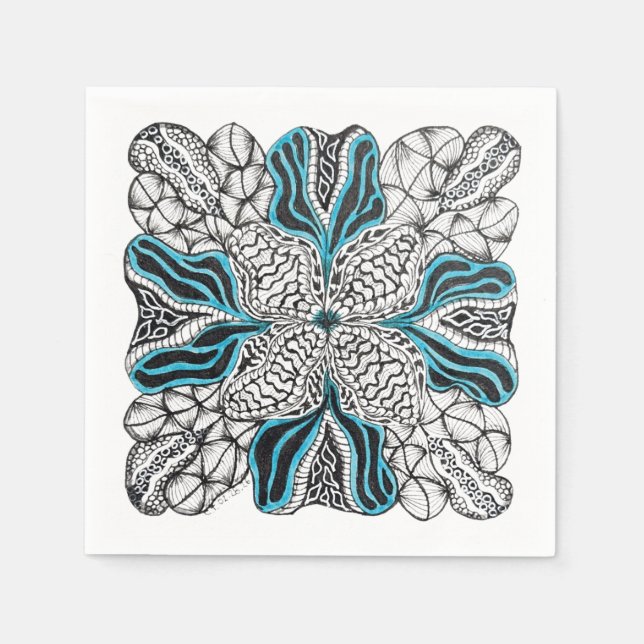 Moderne handgezeichnete Doodle mit Blau Serviette (Vorderseite)