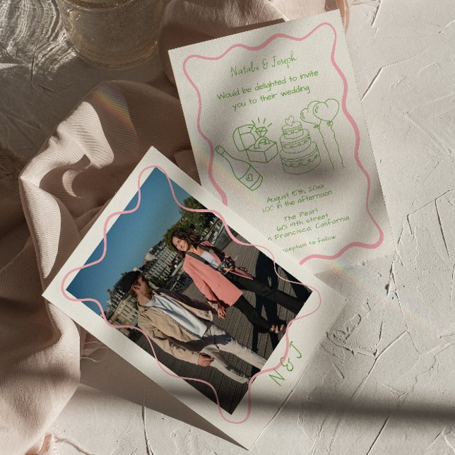 Moderne handgezeichnete farbenfrohe Foto Trendy We Einladung (Von Creator hochgeladen)