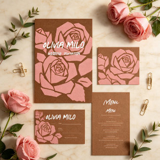 Moderne handgezeichnete florale Hochzeit Einladung