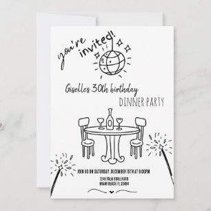 Moderne handgezeichnete Geburtstags-Dinnerparty-Ei Einladung