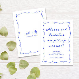 Moderne handgezeichnete, helle blaue Monogramm Hoc Save The Date