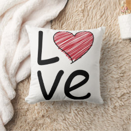 Moderne handgezeichnete Herz-Liebe-Typografie Kissen