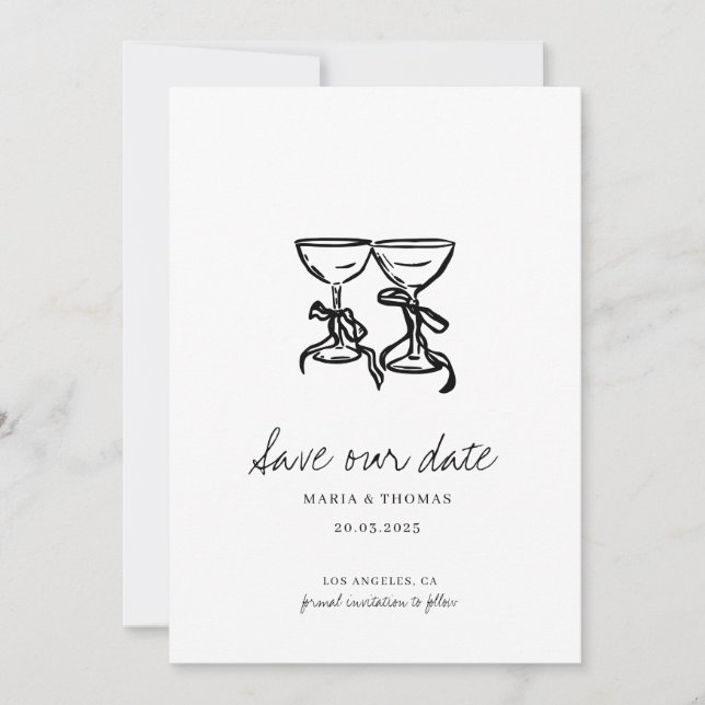 Moderne handgezeichnete Hochzeit rettet das Datum Save The Date (Vorderseite)