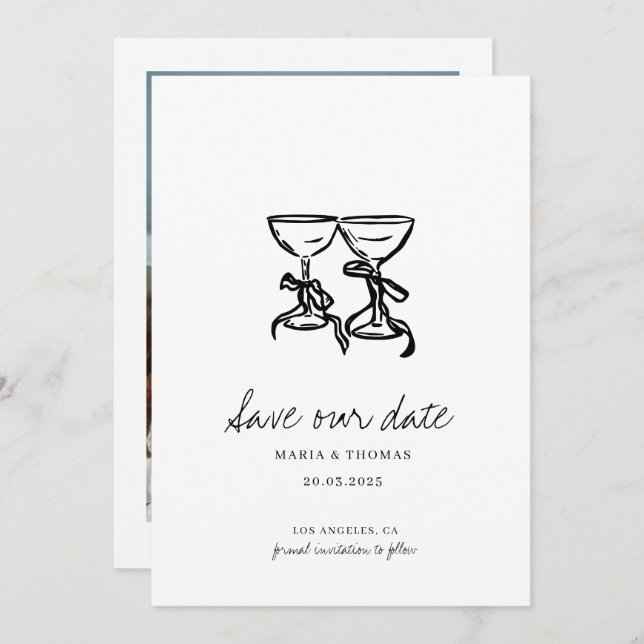 Moderne handgezeichnete Hochzeit rettet das Datum Save The Date (Vorne/Hinten)