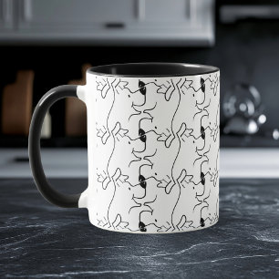 Moderne handgezeichnete Hund Muster Schwarz & Weiß Tasse