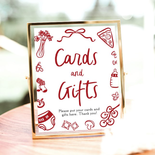 Moderne handgezeichnete italienische Pizzakarte un Poster (Modern Hand Drawn Italian Pizza Cards and Gifts Sign)