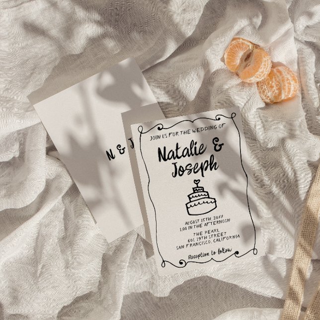 Moderne handgezeichnete Kuchen Retro Rahmen Einzig Einladung (Von Creator hochgeladen)
