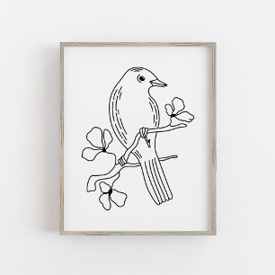 Moderne handgezeichnete Linienkunst-Vogelillustrat Poster