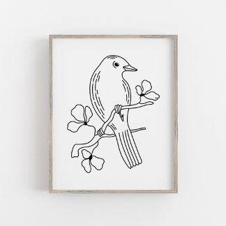 Moderne handgezeichnete Linienkunst-Vogelillustrat Poster