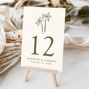 Moderne handgezeichnete Palmen Creme Hochzeit Tischnummer