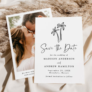 Moderne handgezeichnete Palmen-Foto-Hochzeit Save The Date