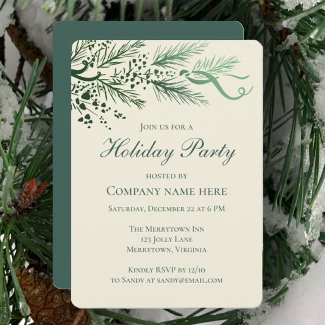 Moderne, handgezeichnete Pine Corporate Holiday Pa Einladung (Customize this Corporate holiday party invitation template. Hand drawn pine and berries original art)