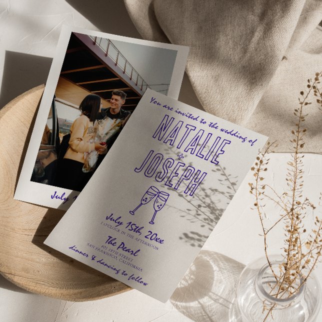 Moderne handgezeichnete Retro-Foto-Hochzeit Einladung (Von Creator hochgeladen)