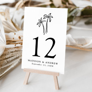 Moderne handgezeichnete schwarze Palmen Hochzeit Tischnummer