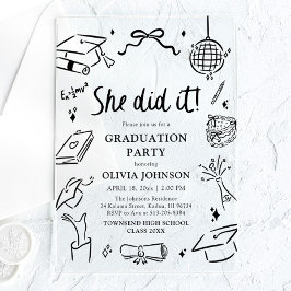 Moderne handgezeichnete Sie hat es geschafft Absch Acryleinladungen