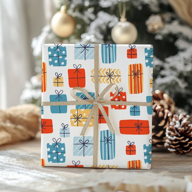 Moderne handgezeichnete Weihnachtsgeschenke Feiert Geschenkpapier (Von Creator hochgeladen)