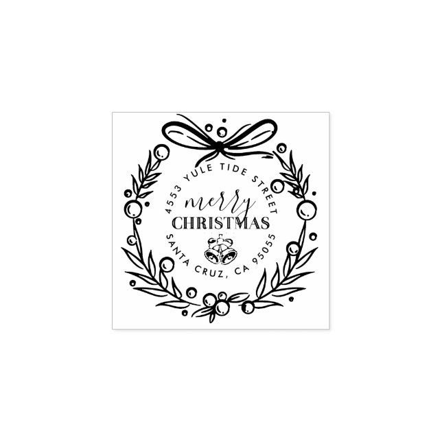 Moderne, handgezeichnete Weihnachtskranz-Rücksende Gummistempel (Prägung)