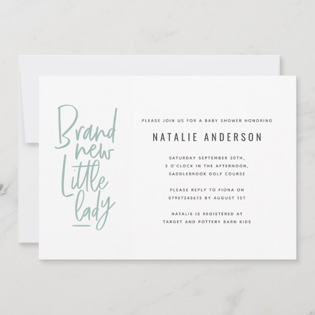 Moderne, handgezogene Babydusche laden Ankündigung (Vorderseite)