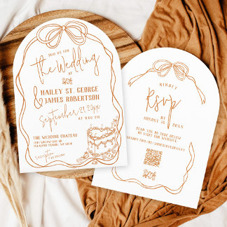 Moderne handgezogene Bogen TERRACOTTA Hochzeit Einladung
