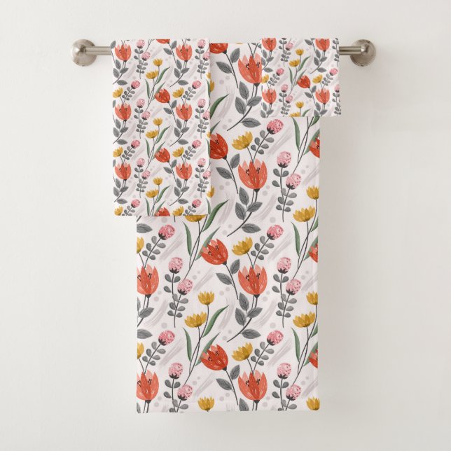 Moderne, handgezogene Tulpen Badetuch Set (Insitu)