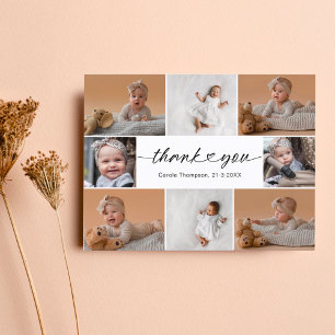 Moderne Handlettering 8 Foto-Collage Baby Shower Postkarte