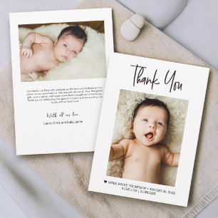 Moderne Handlettering-Baby-Fotos Geburtsdaten Dankeskarte