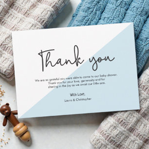 Moderne Handlettering Baby Shower Blau Danke Einladung