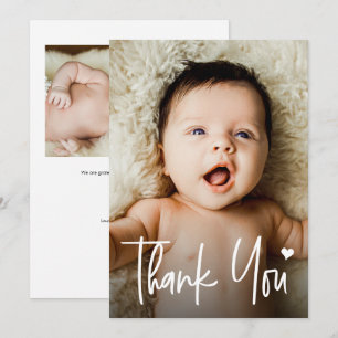 Moderne Handlettering Herz 2 Fotos Baby Shower  Dankeskarte