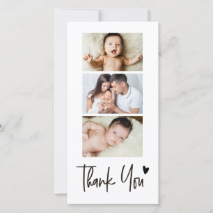 Moderne Handlettering Modernes Herz 3 Baby-Fotos Dankeskarte