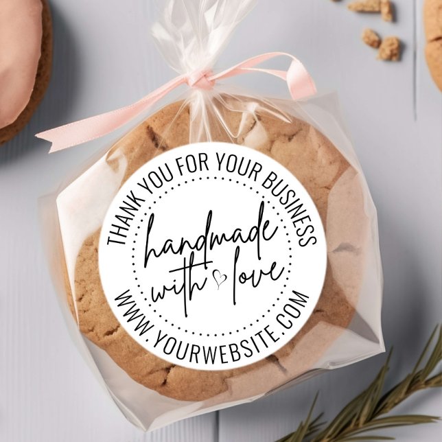 Moderne Handmade mit Liebe Script Heart Business Runder Aufkleber (Von Creator hochgeladen)