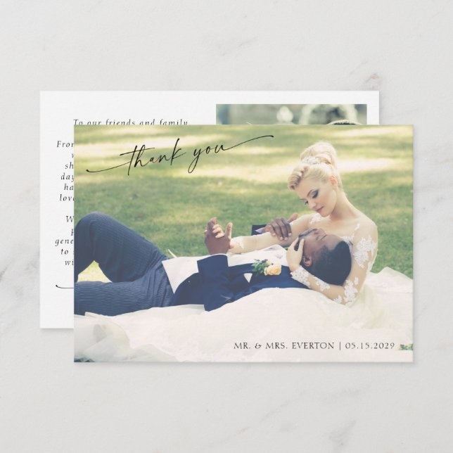 Moderne Handschrift 2 Foto Hochzeit Vielen Dank Dankeskarte (Vorne/Hinten)