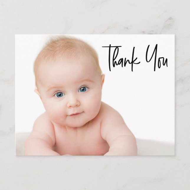 Moderne Handschrift Baby Foto Babydusche Postkarte (Vorderseite)