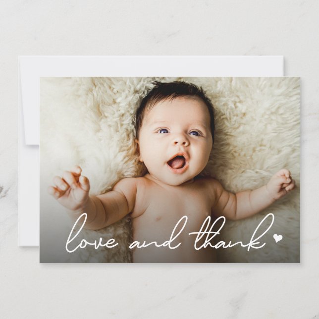 Moderne Handschrift Baby Foto Liebe und danke (Vorderseite)