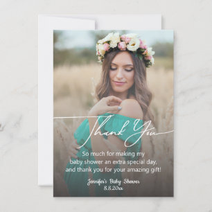 moderne Handschrift Baby Shower Foto Danke Mitteilungskarte